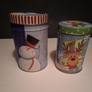 Set of 2 Vintage  Nesting Holiday Storage Tins
